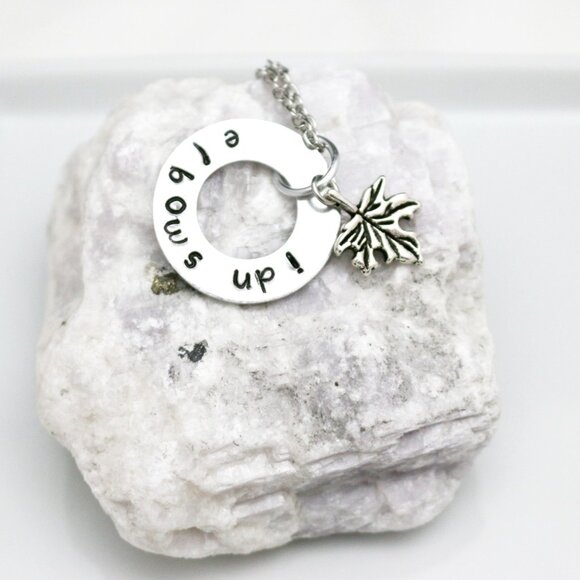 Elbows Up! Maple Leaf Hand Stamped Pendant Necklace - Handmade & Hypoallergenic - Picture 13 of 13